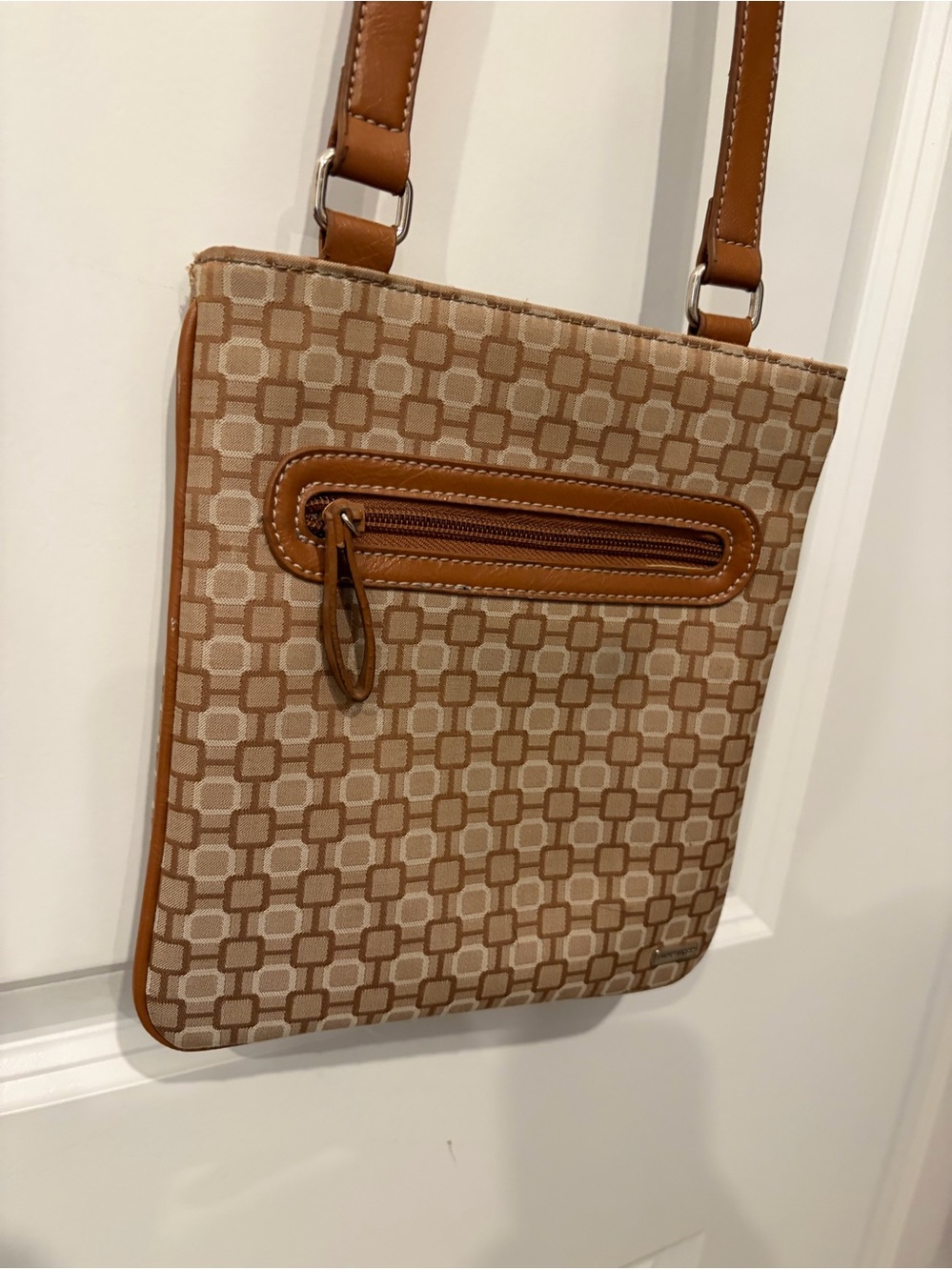 Nine West Tan Patterned Crossbody Bag with Zip Pocket